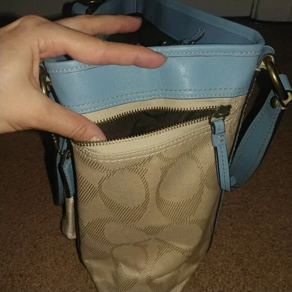 COACH Gigi Legacy Signature-C Canvas Shoulder Bag W/Blue Leather Trim - Picture 6 of 15